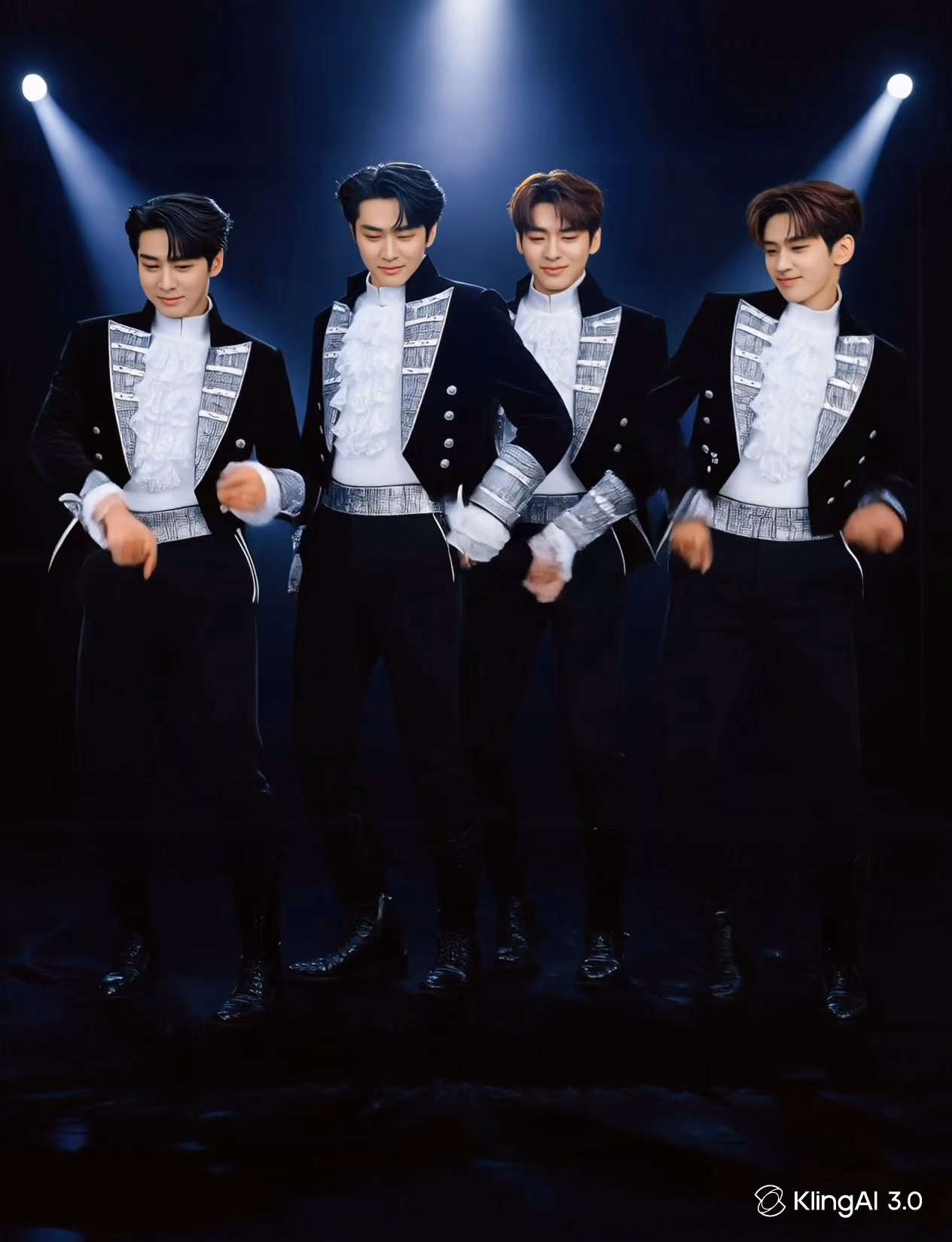 Four-person idol group dance motion transfer generated Motion Control AI video