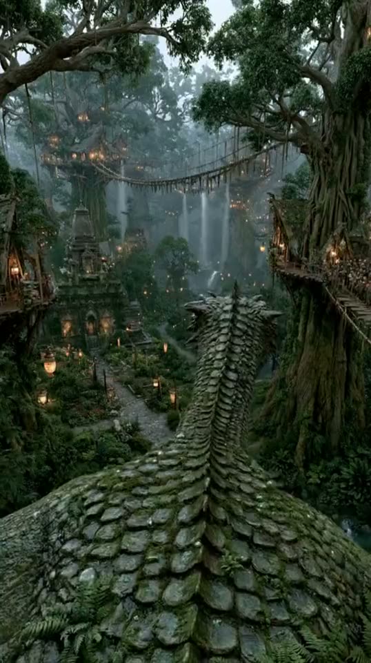 Dragon flying through a mystical forest generated from a photo