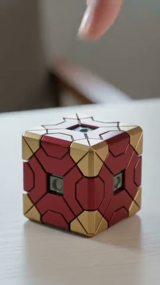 Armored cube transforming into a red gold robot suit animation