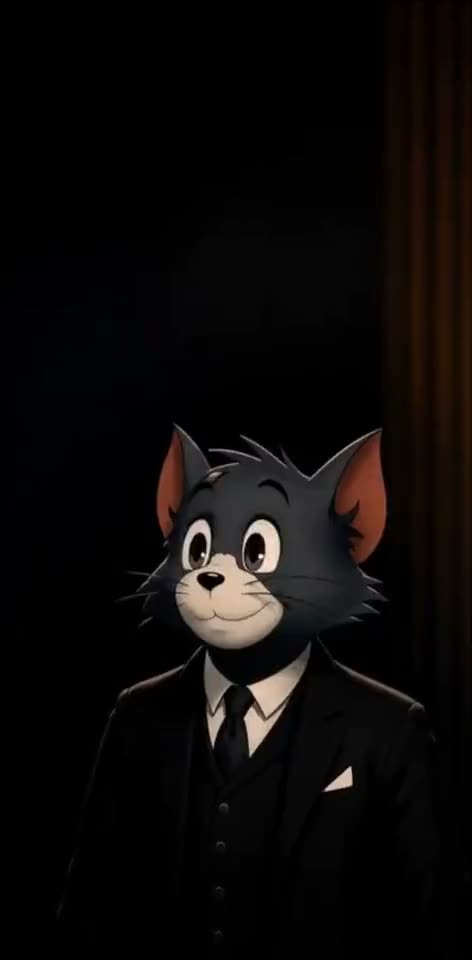 Animated suited cat pointing fingers in a playful short video
