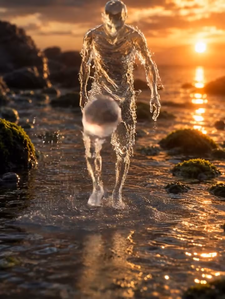 Reflective fantasy figure AI video sample created with Motion Control AI